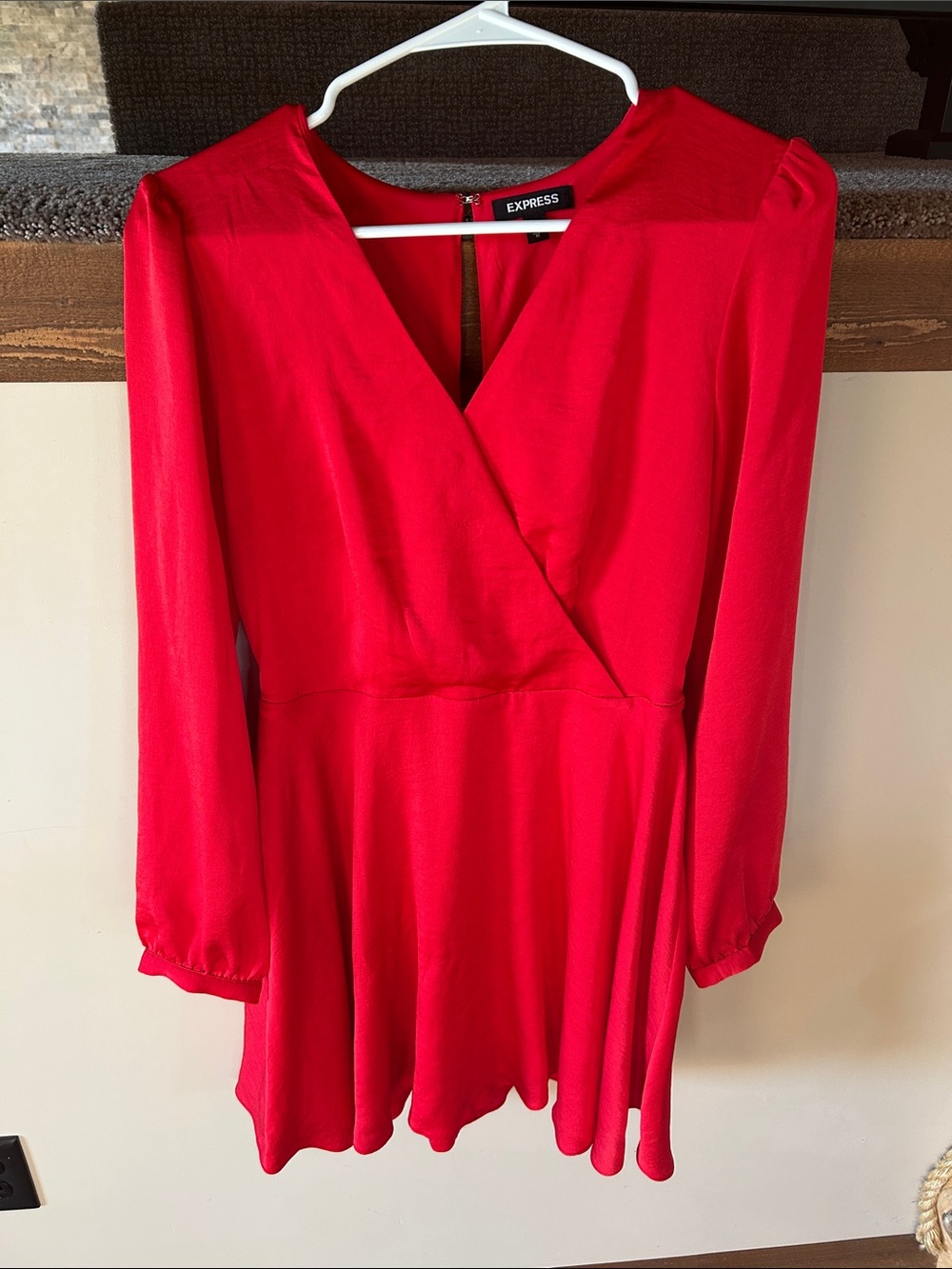 Express Vibrant Red Long-Sleeve Wrap Dress